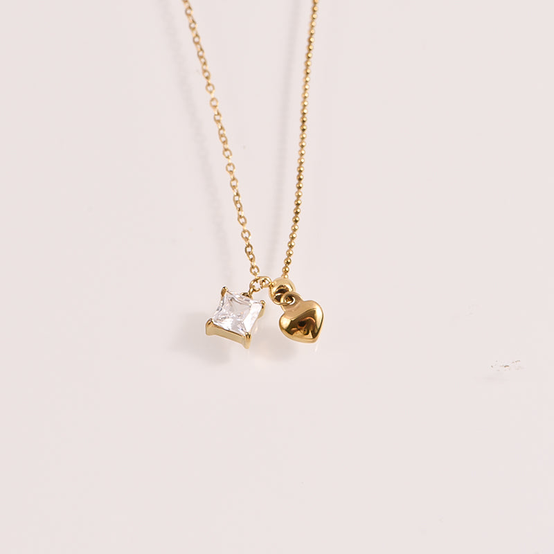 Crystal Heart Charm Necklace - 18k Gold Plated Stainless Steel