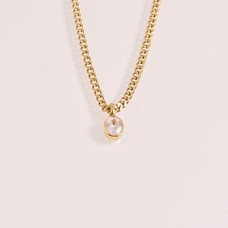 Chunky Chain Crystal Pendant Necklace - 18k Gold Plated