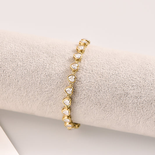 Heart Crystal Link Bracelet - 18k Gold Plated