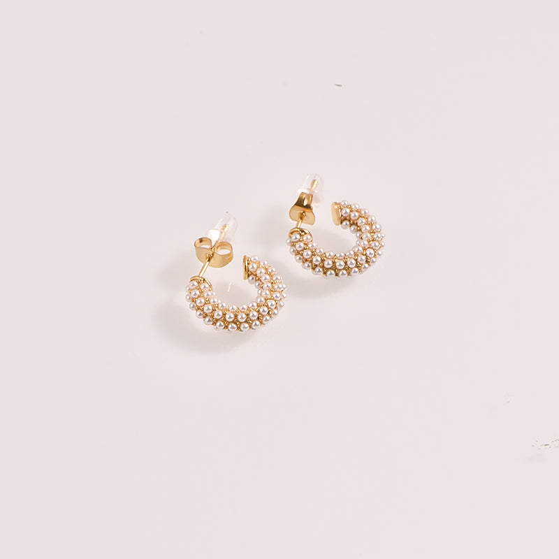 Pearl-Embellished Hoop Earrings - 18k Gold Plated
