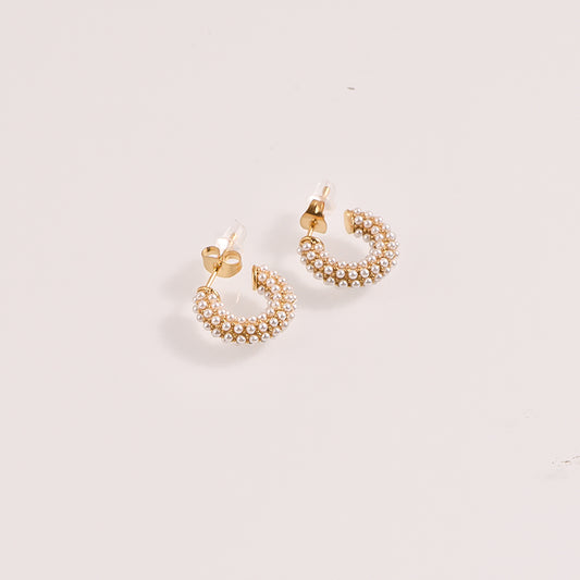 Pearl-Embellished Hoop Earrings - 18k Gold Plated