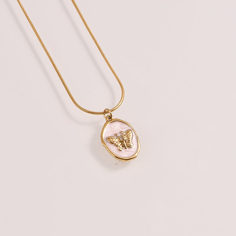 Pink Whisper Butterfly Necklace - 18k Gold Plated