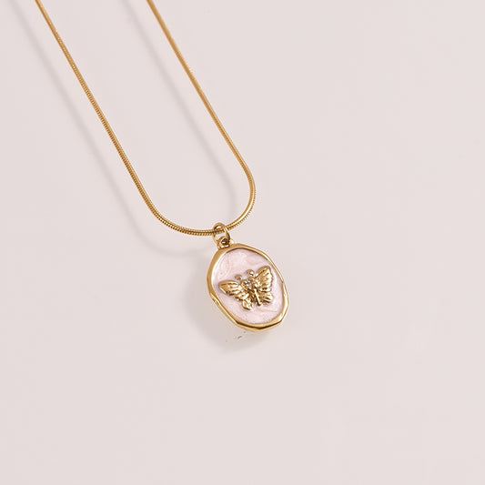 Pink Whisper Butterfly Necklace - 18k Gold Plated