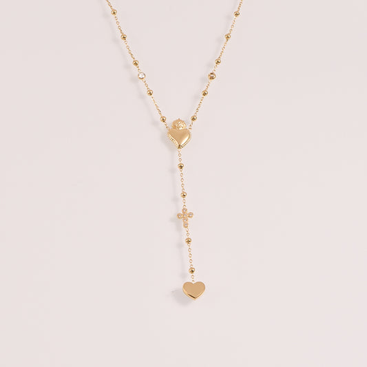 Divine Heart Rosary Necklace - 18k Gold Plated
