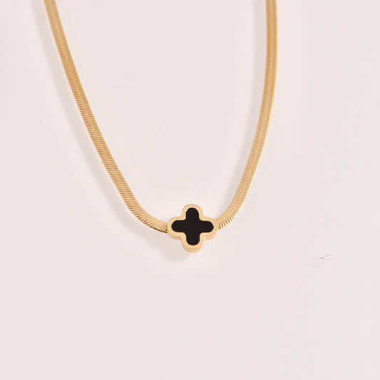 Lucky Clover Necklace - 18k Gold Plated with Black Enamel