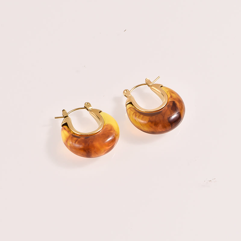 Tortoiseshell Acrylic Hoop Earrings - Gold Plated