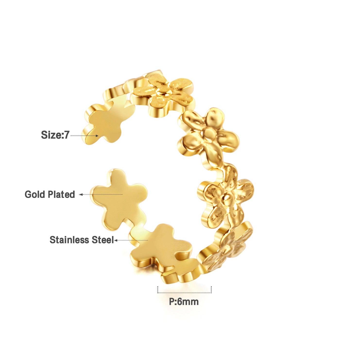 Daisy Flower Open Ring - 18k Gold