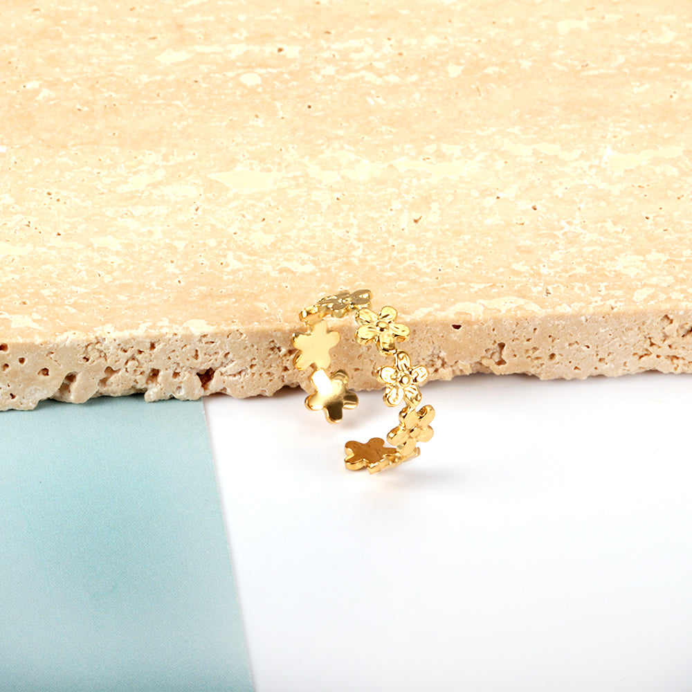 Daisy Flower Open Ring - 18k Gold