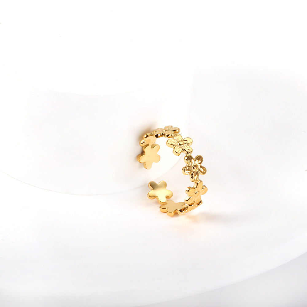 Daisy Flower Open Ring - 18k Gold