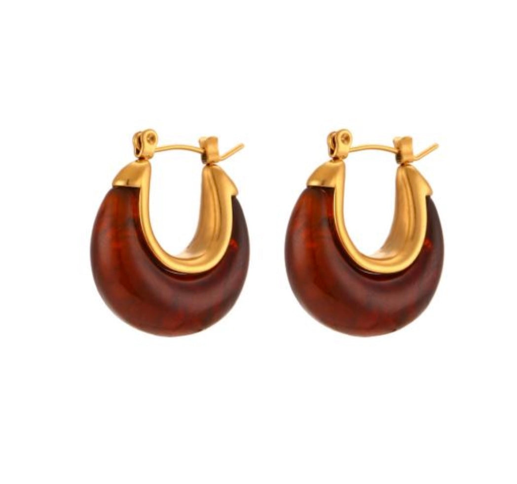 Tortoiseshell Acrylic Hoop Earrings - Gold Plated