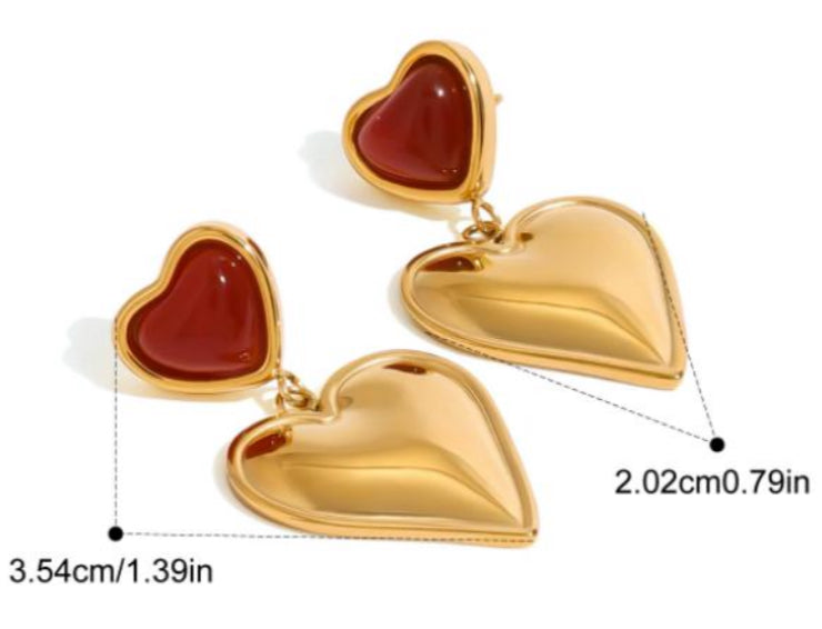 Double Heart Drop Earrings - 18k Gold Plated