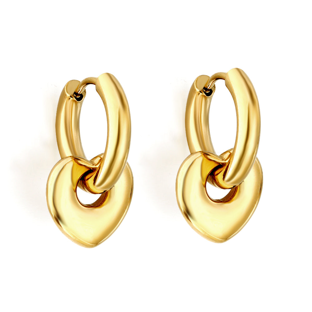Puffy Heart Charm Hoop Earrings - 18k Gold