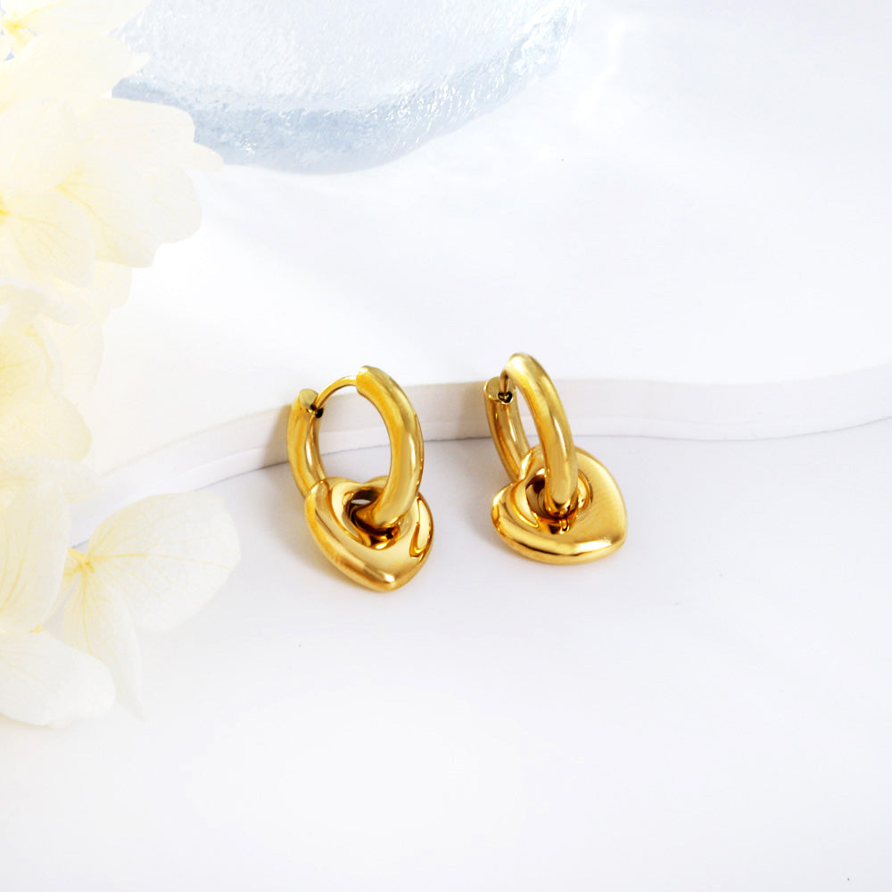 Puffy Heart Charm Hoop Earrings - 18k Gold
