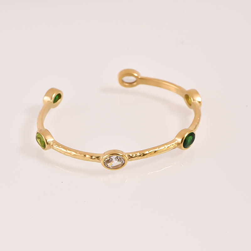 Emerald Essence Cuff Bangle - 18K Gold