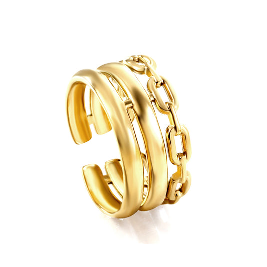 Bold Chain Triple Band Ring - 18k Gold