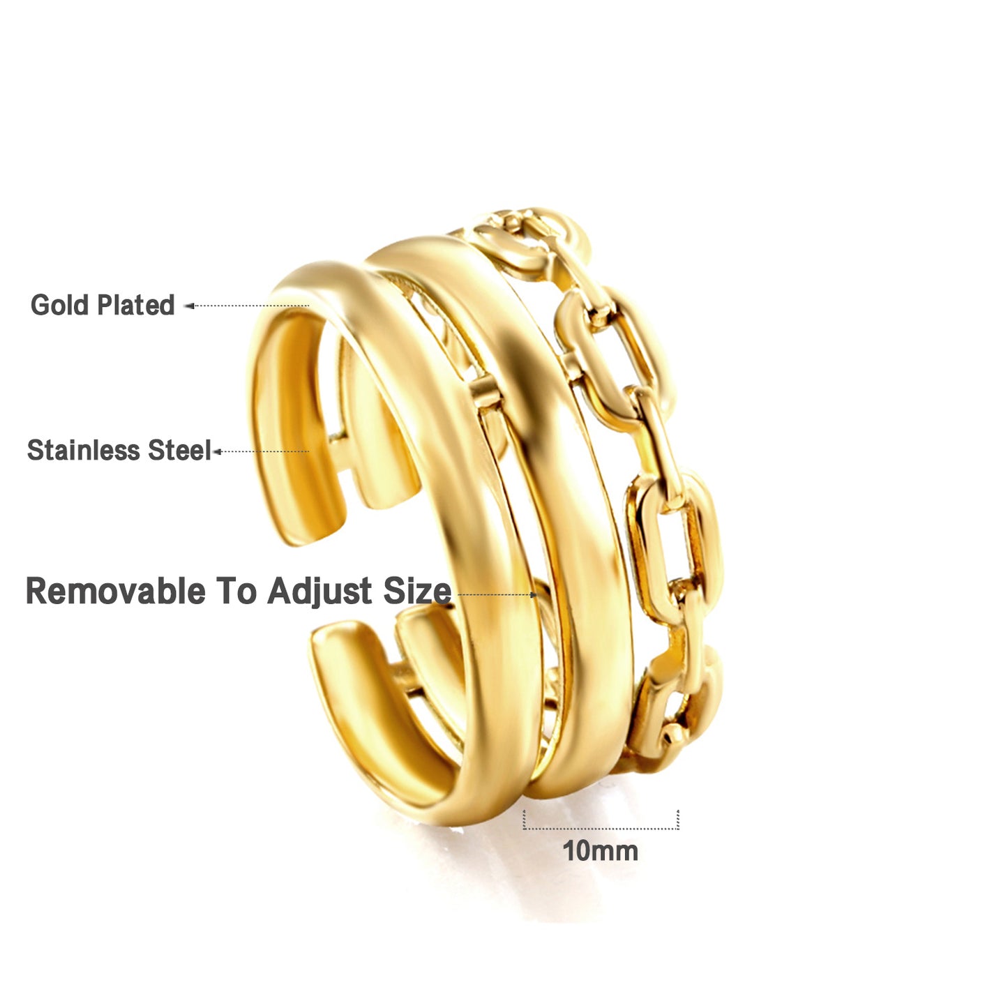 Bold Chain Triple Band Ring - 18k Gold