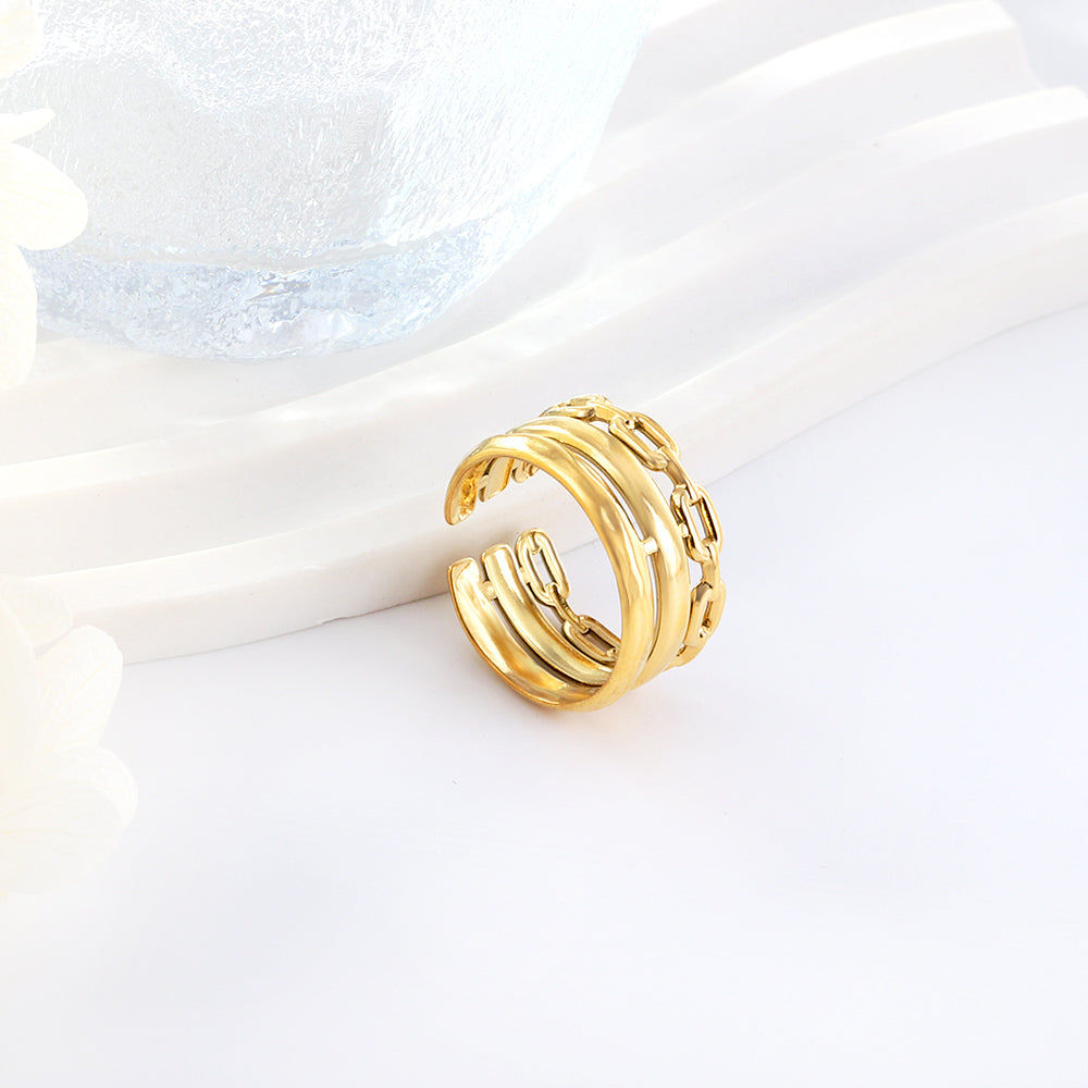 Bold Chain Triple Band Ring - 18k Gold
