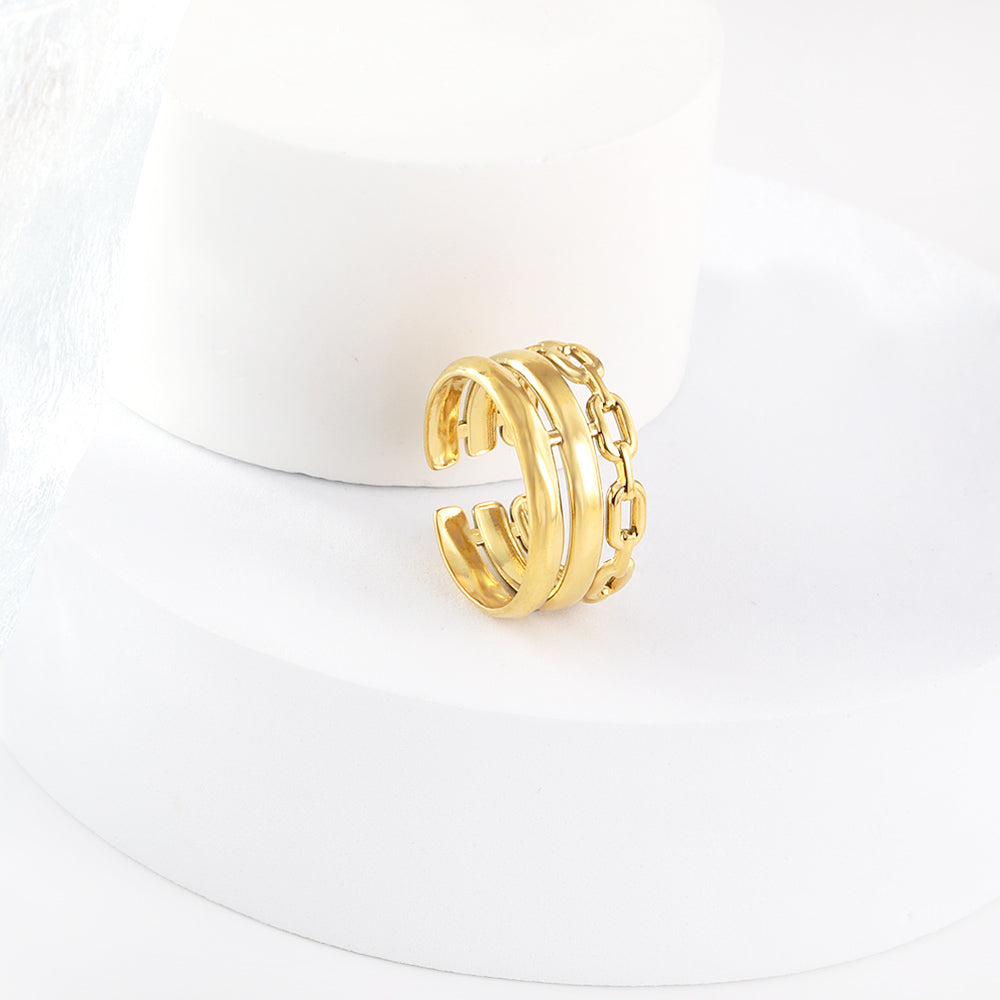 Bold Chain Triple Band Ring - 18k Gold