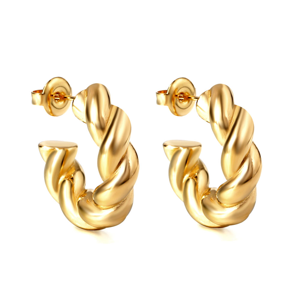 Chunky Twisted Rope Hoop Earrings - 18k Gold