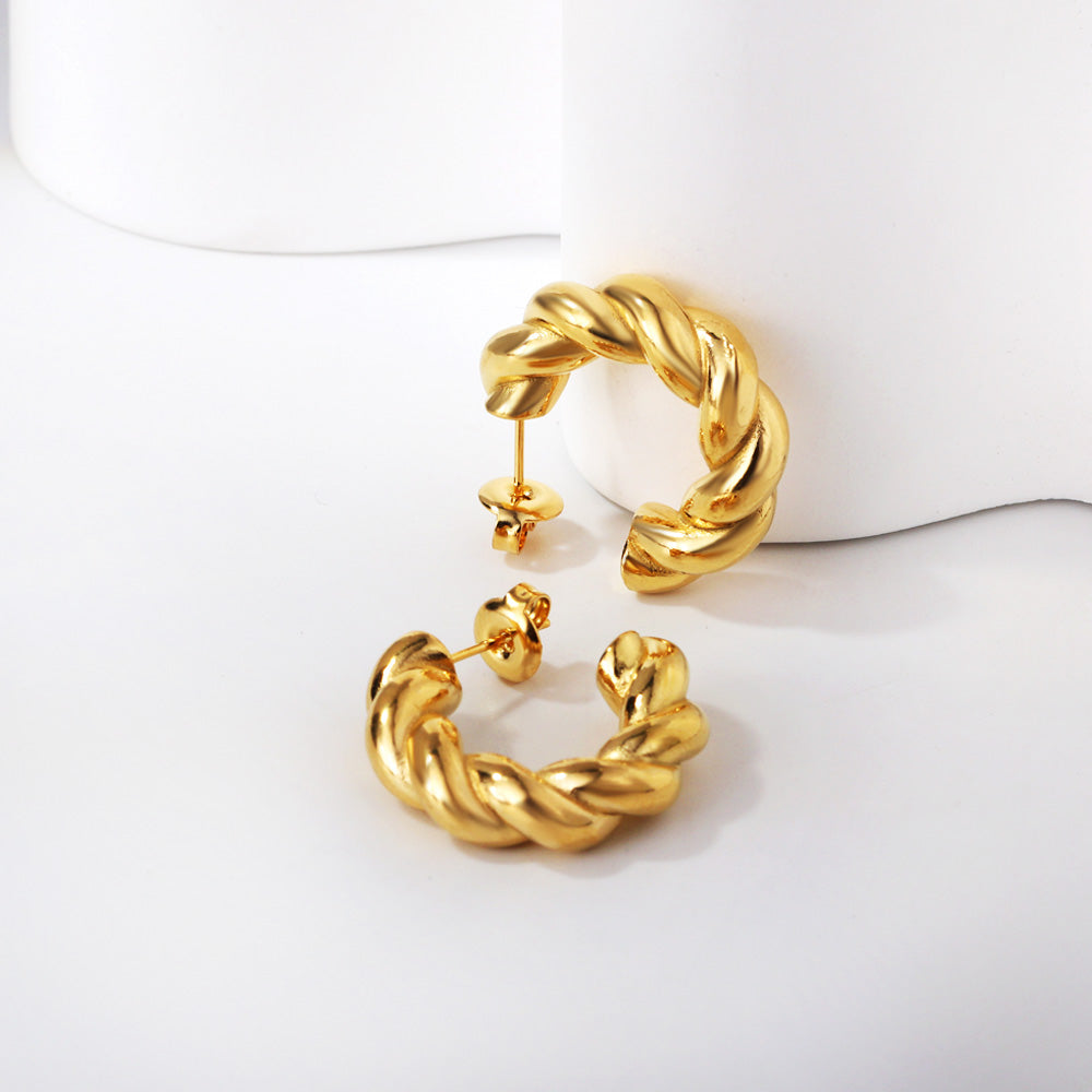 Chunky Twisted Rope Hoop Earrings - 18k Gold