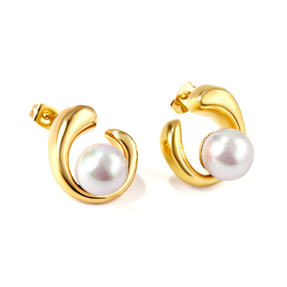 Pearl Swirl Stud Earrings - 18k Gold