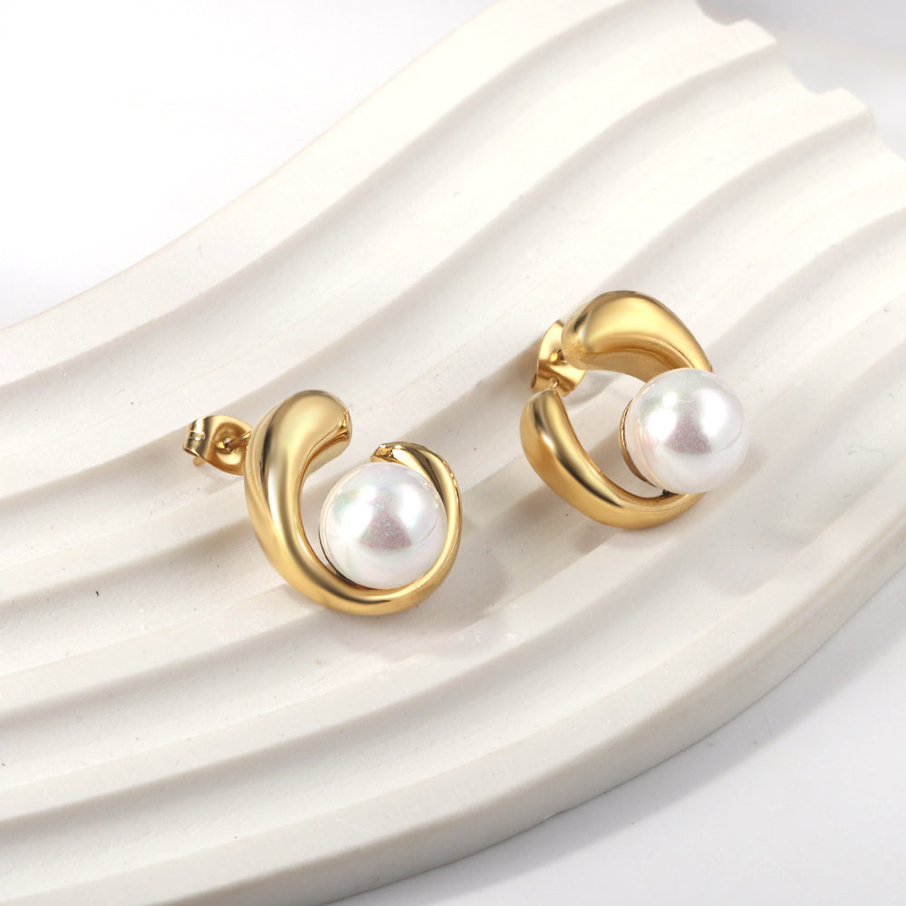 Pearl Swirl Stud Earrings - 18k Gold