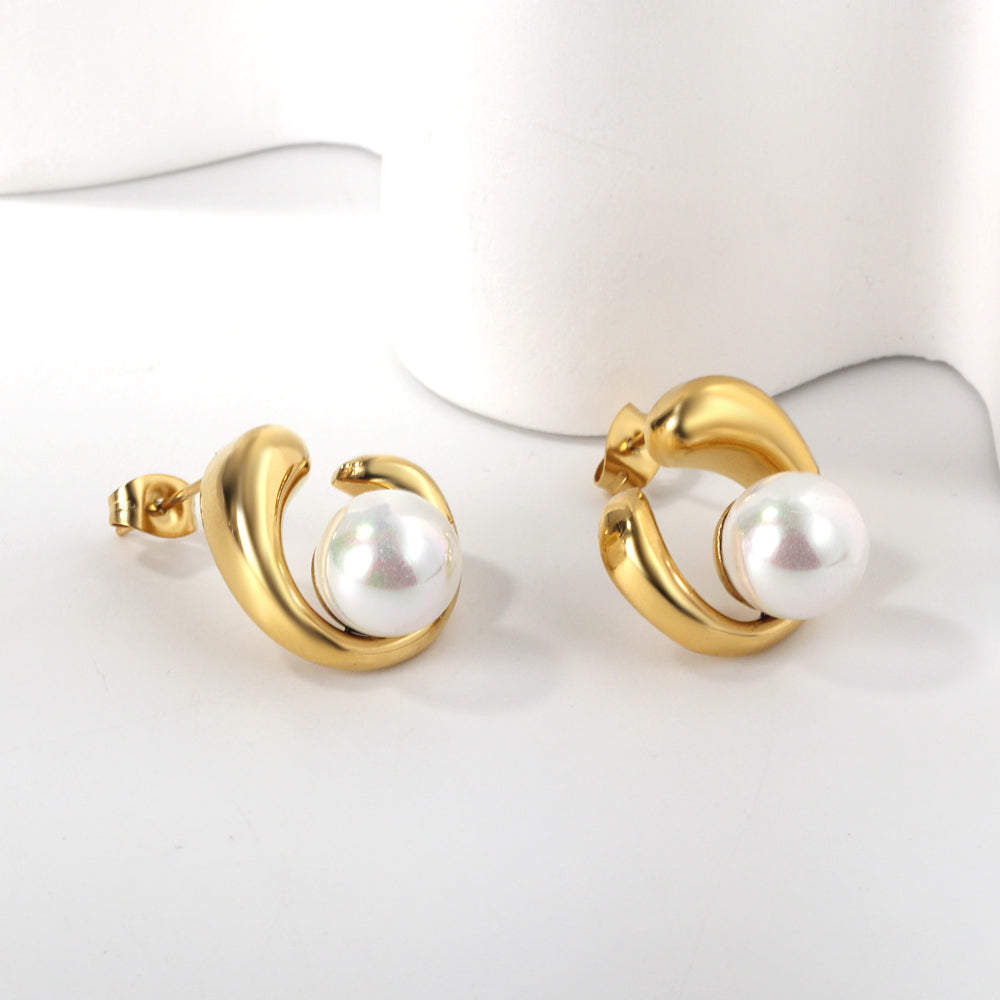 Pearl Swirl Stud Earrings - 18k Gold
