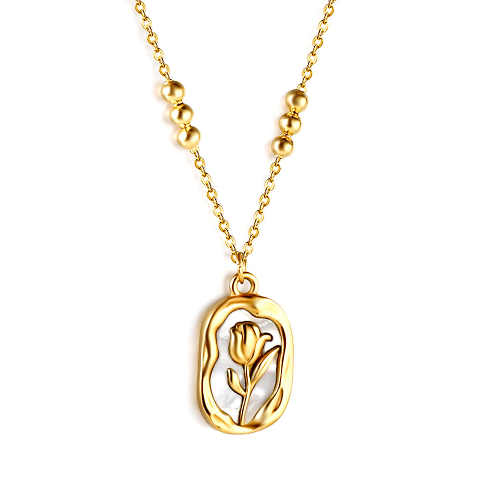 Tulip Pendant Beaded Chain Necklace - 18k Gold