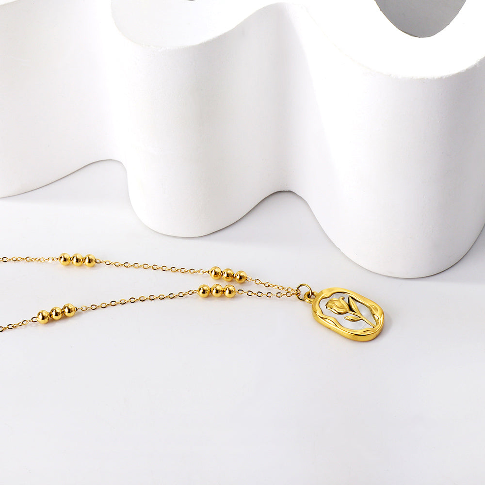 Tulip Pendant Beaded Chain Necklace - 18k Gold