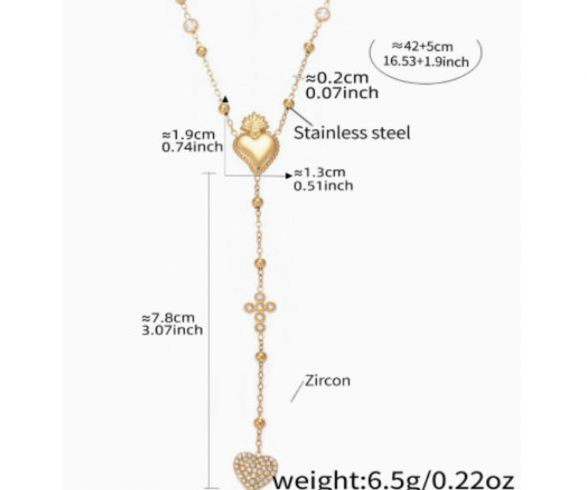 Divine Heart Rosary Necklace - 18k Gold Plated