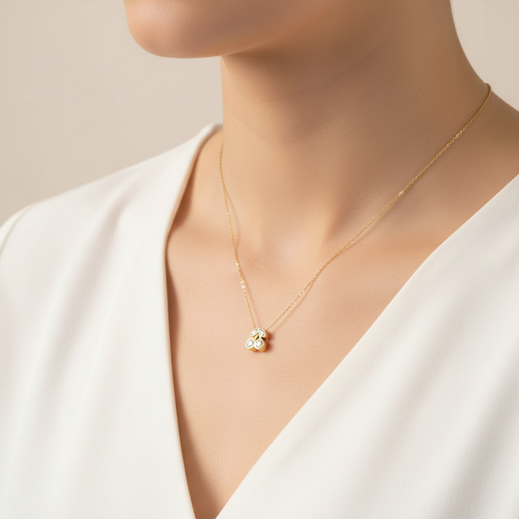 Cherry Crystal Pendant Necklace on Model - Elegant View