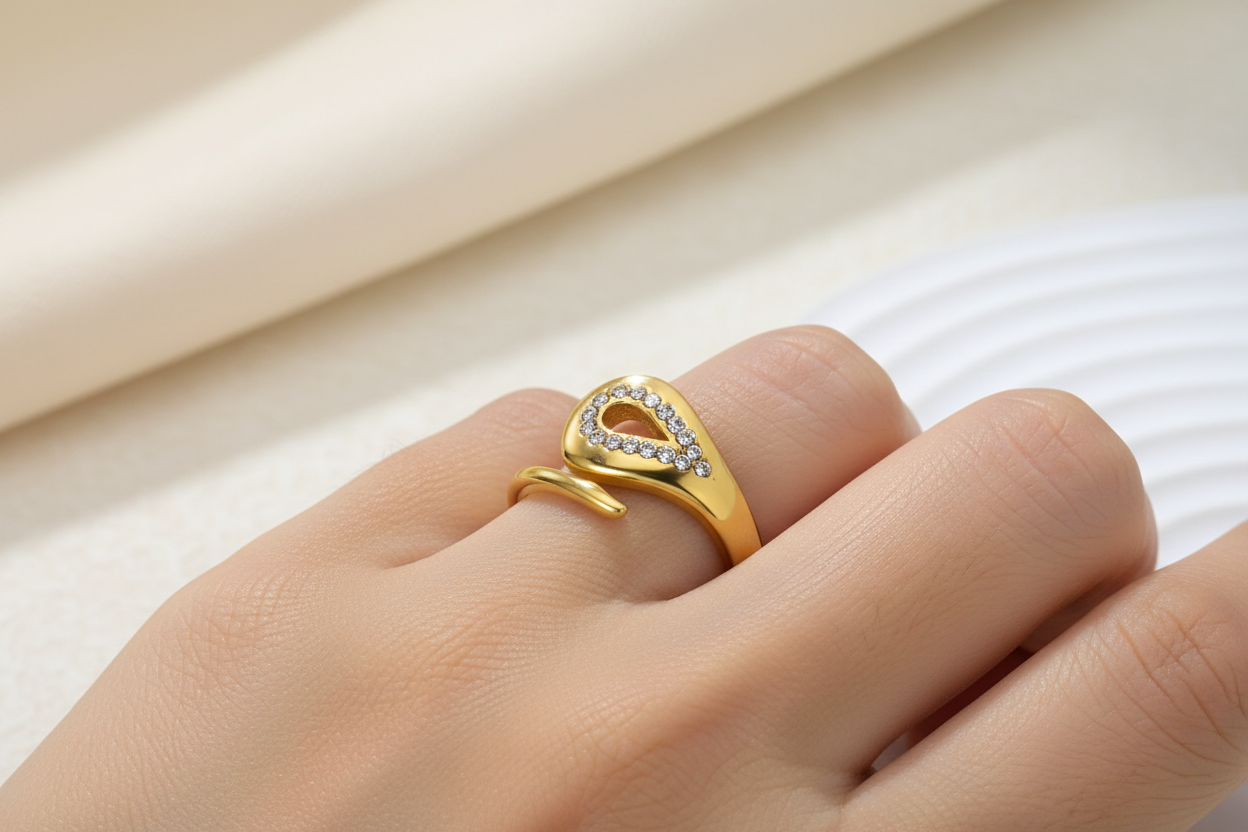Crystal Teardrop Ring on Model