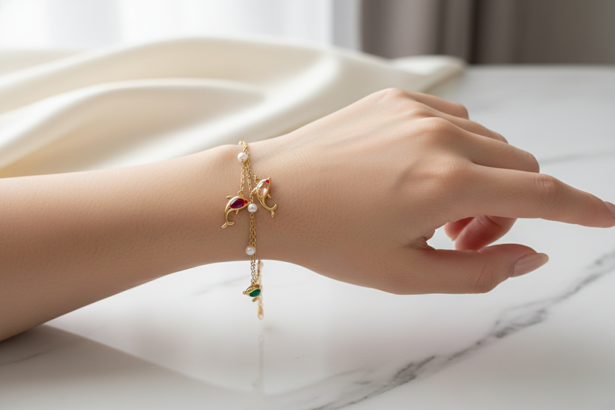 Dolphin charm bracelet - professional model photo