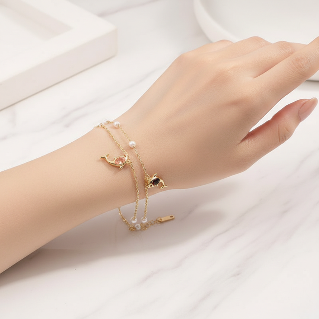 Dolphin charm bracelet with evenly spaced charms