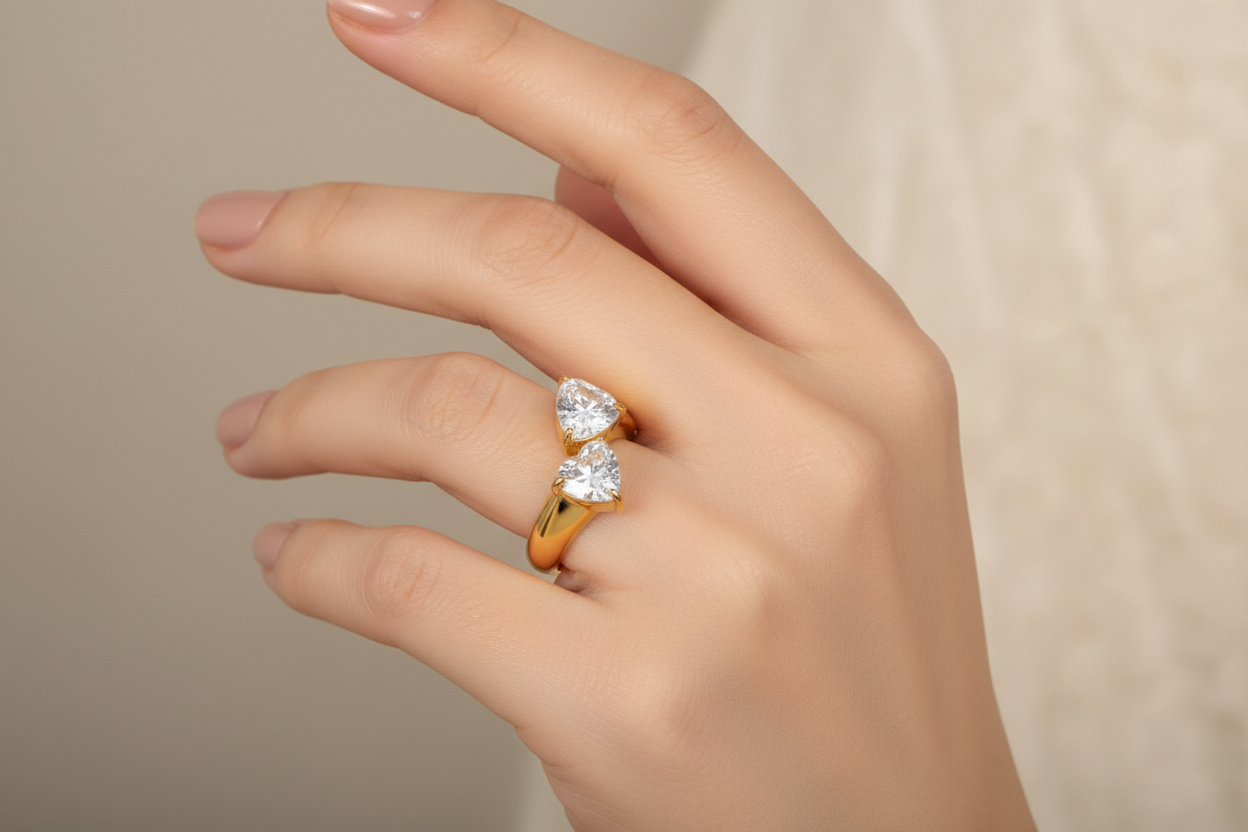 Double Heart Bypass Ring - Smaller on Model