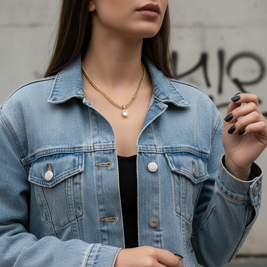 Edgy Street Style - Denim with Dark Matte Nails