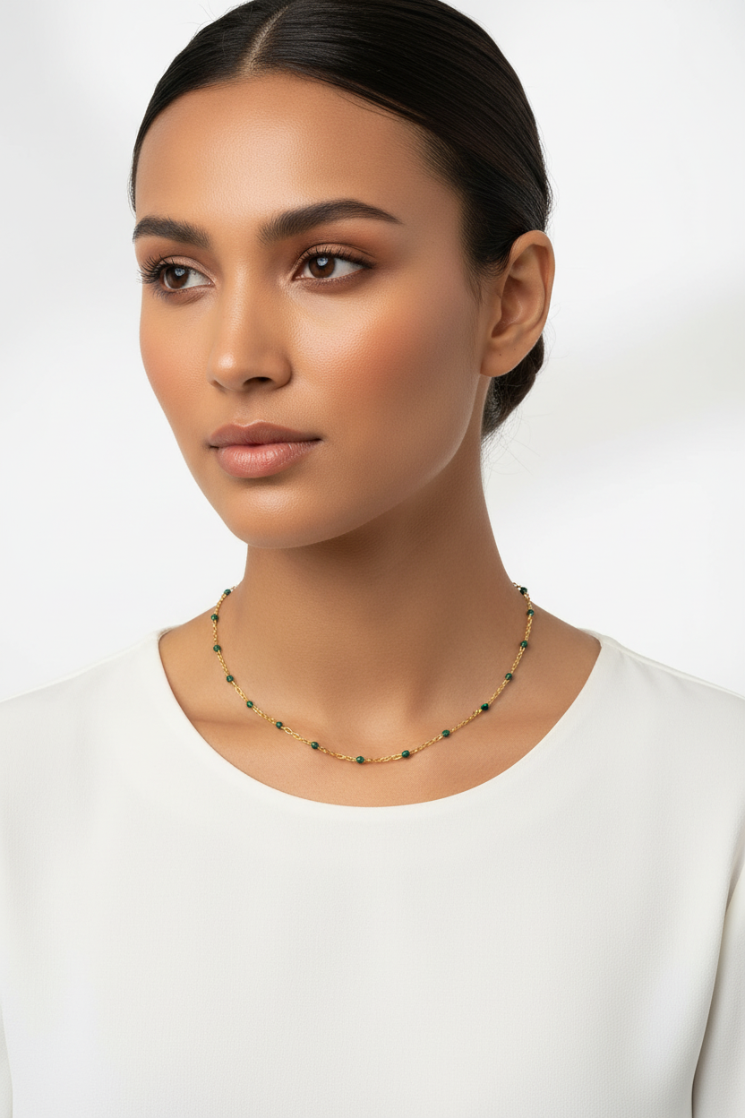 Emerald Enamel Necklace - True Scale Ultra Fine Chain