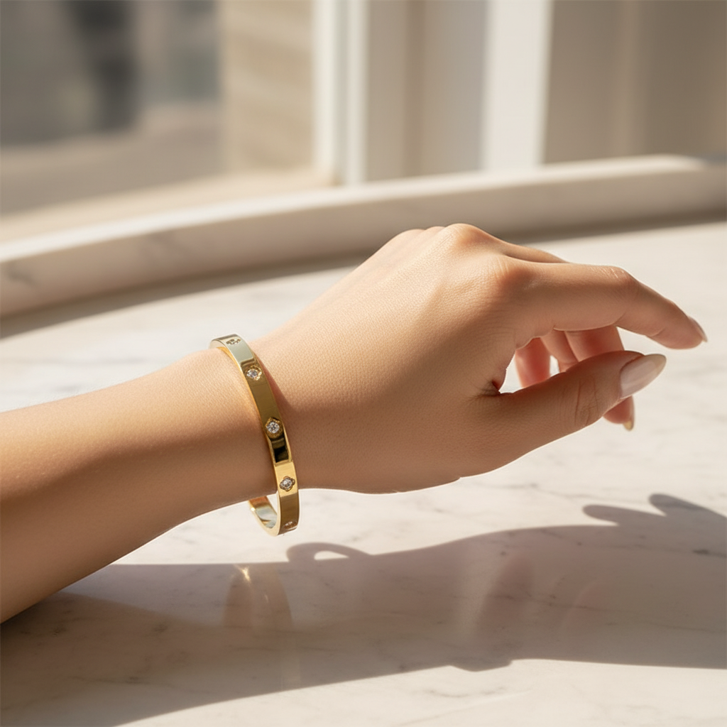 Gold bangle on model