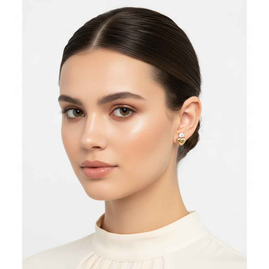 Gold Heart Crystal Earrings - Front View