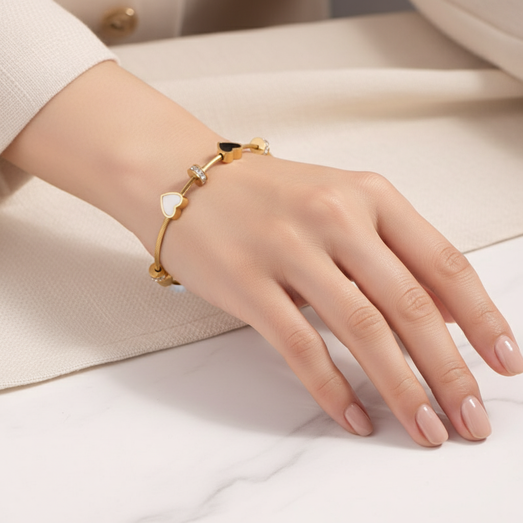 Heart bangle on wrist