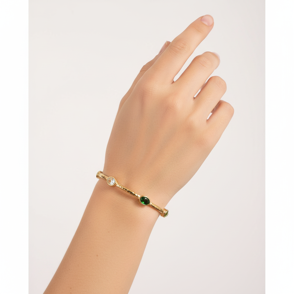 Emerald Essence Cuff Bangle - 18K Gold