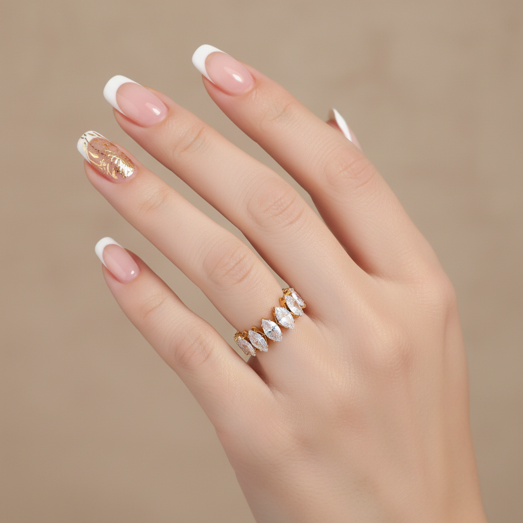 Adjustable Marquise Crystal Leaf Ring - 18k Gold Plated