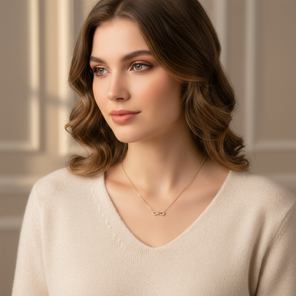 Crystal Bow Pendant Necklace - 18k Gold Plated