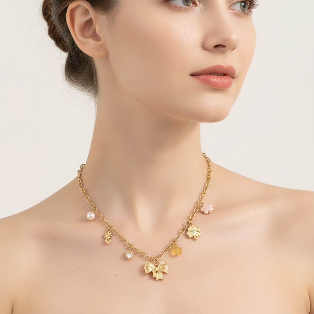 Bow Charm Necklace - 18k Gold Plated