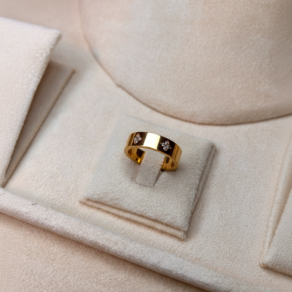 Crystal Clover Band Ring - 18k Gold