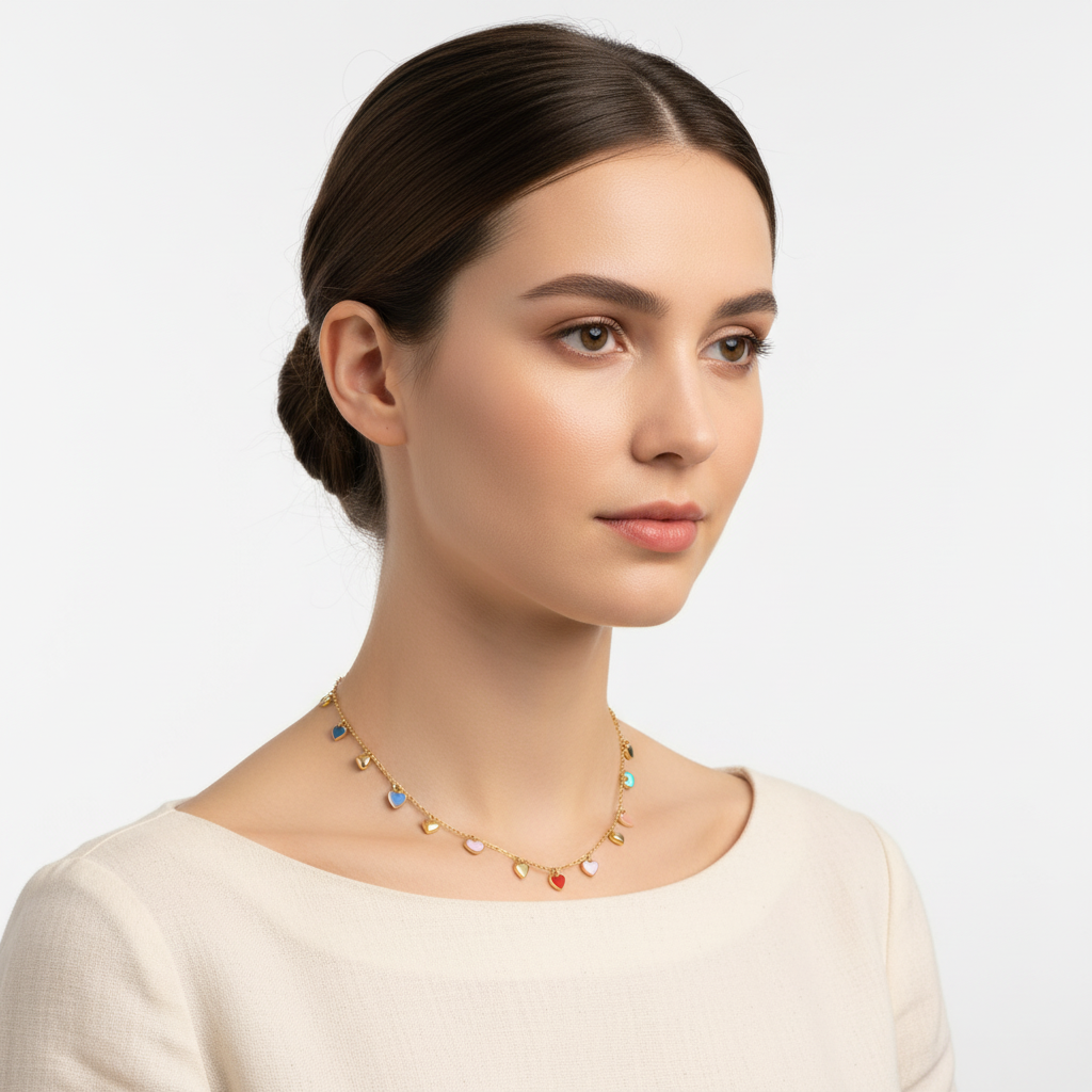 Colorful Heart Charm Necklace - 18k Gold Plated