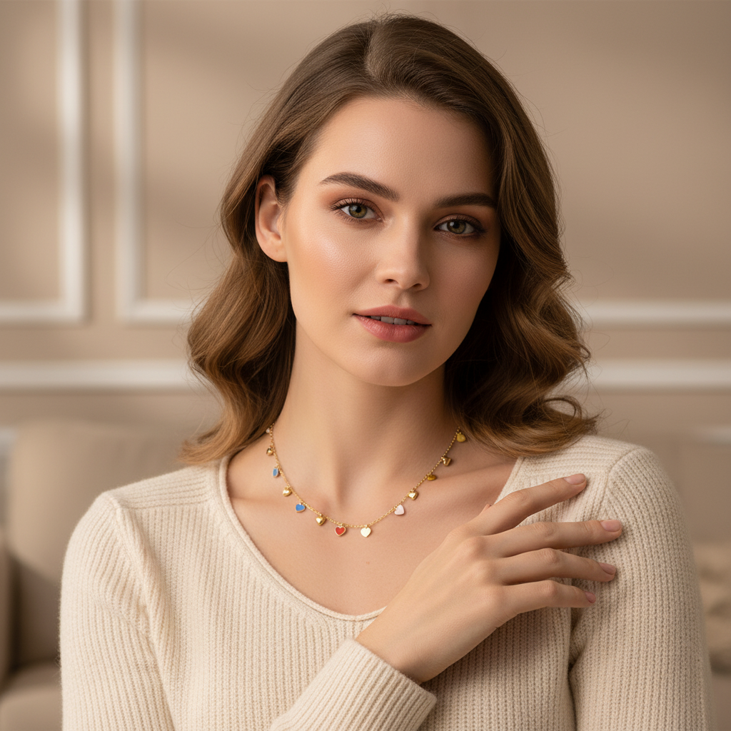 Colorful Heart Charm Necklace - 18k Gold Plated