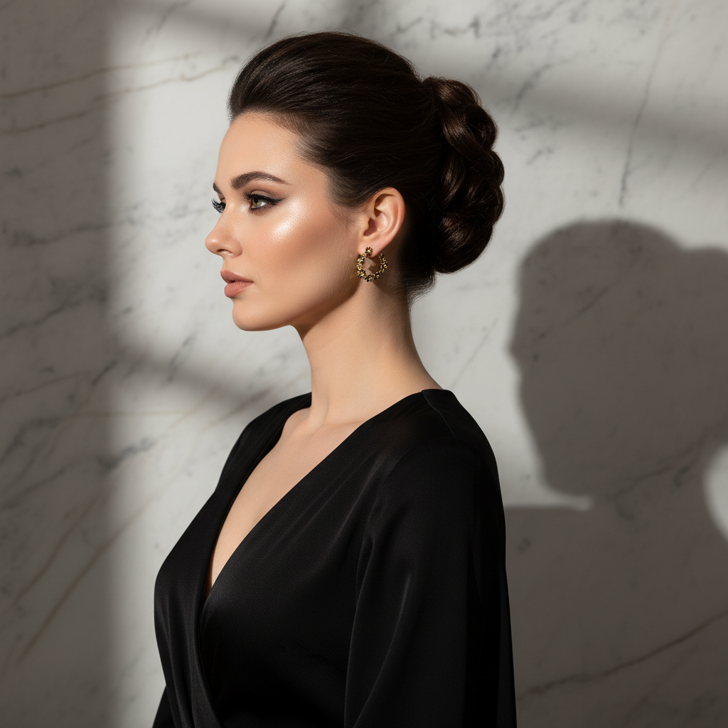 Gold and Black Flower Hoop Earrings - 18k Gold Plated