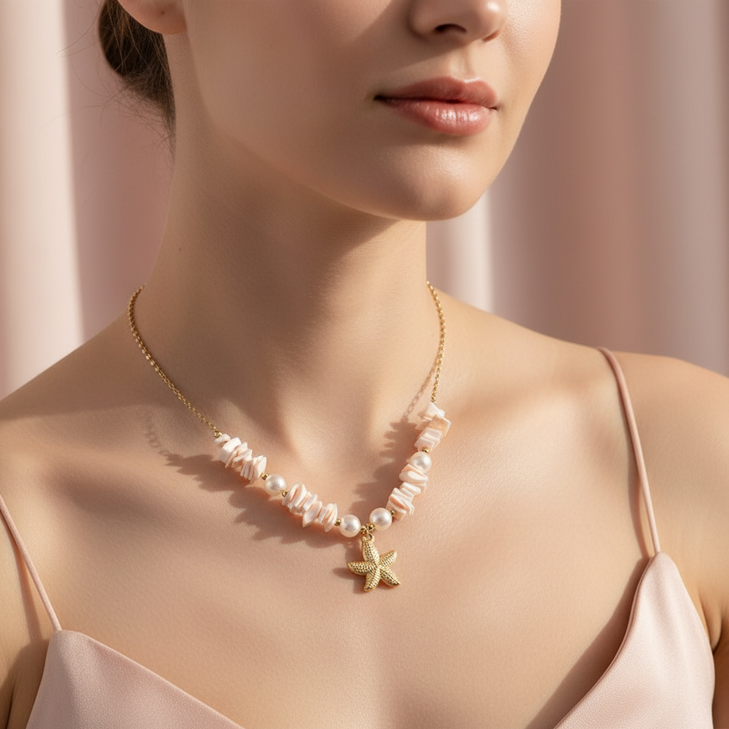 Model wearing - blush background