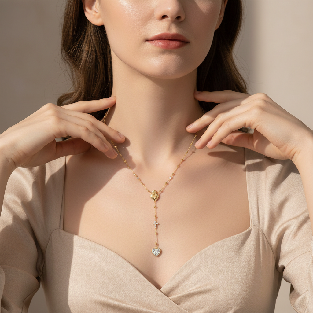 Model wearing necklace - showing CZ sparkle